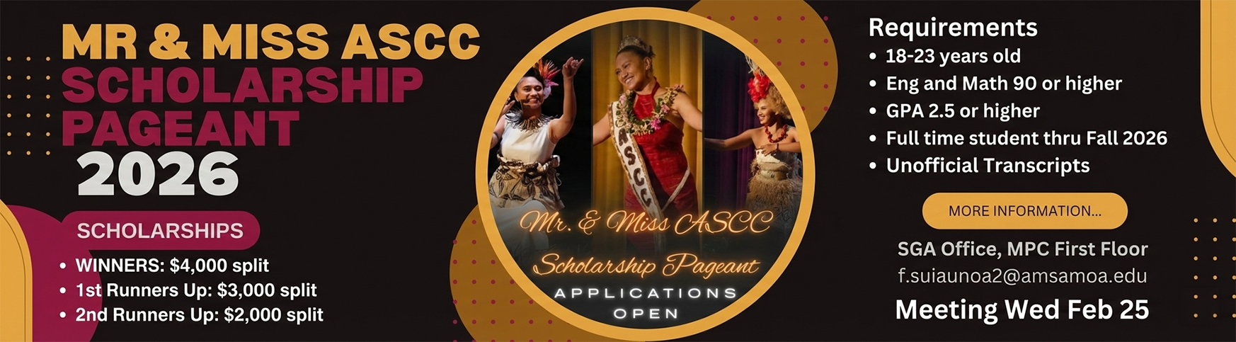 Mr and Miss ASCC Scholarship Pageant Flyer
